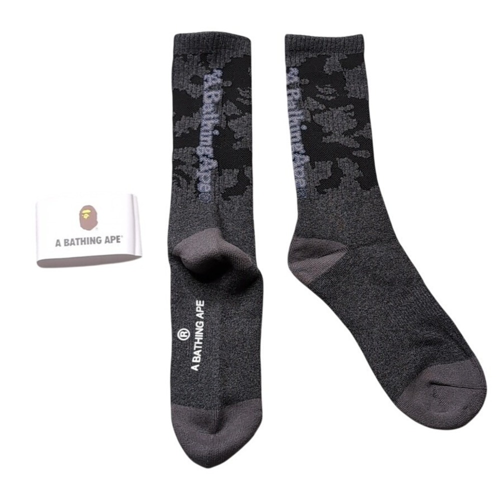 Bape Crew Socks Woodland Camo Mens Womens Unisex Size 9-11 Gray Black Athletic